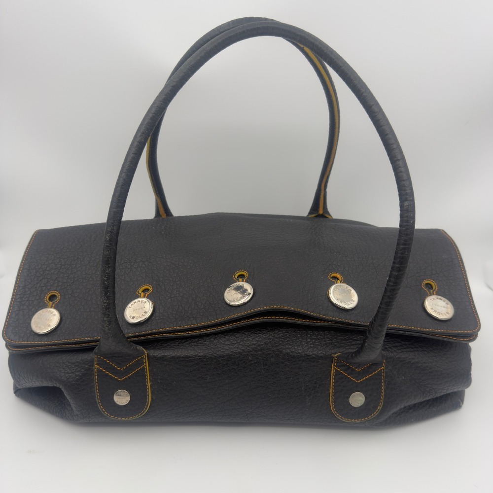 Tanner Krolle London Black Pebbled Leather Orange Stitch Shoulder Bag Handbag